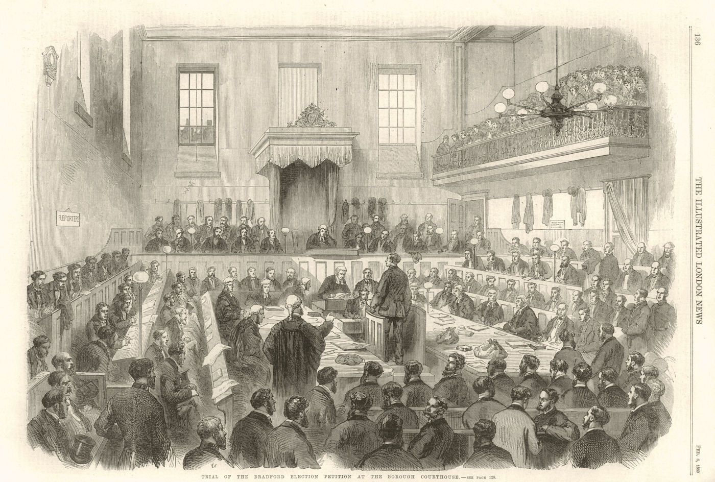 Trial of the Bradford Election Petition at the Borough courthouse 1869 print